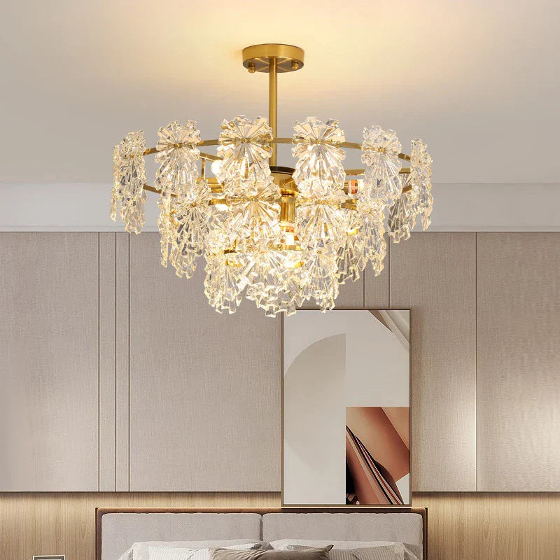 Maison Ornate Crystal Ball Chandelier with flower accents features elegant, crystal-inspired design elements.
