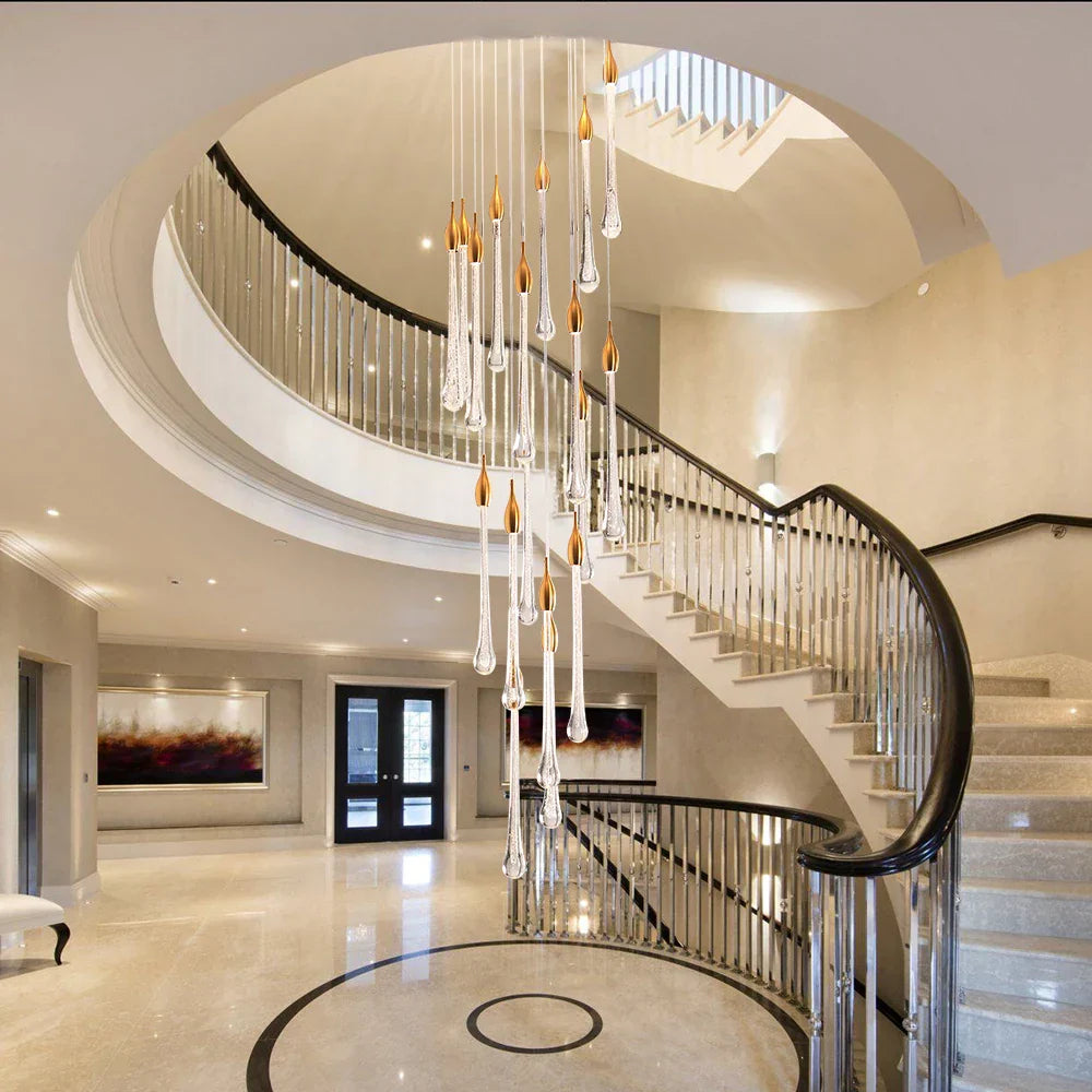 Maison Ornate Modern LED Crystal Chandelier: a dramatic, sparkling centerpiece for large stairways.