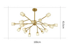 Modern Nordic chandelier with 15 gold arms and glass shades, 100 cm wide, elegant crystal design.