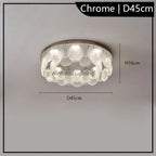 Postmodern chrome chandelier with translucent circular glass panels, Maison Ornate label, D45cm x H16cm.