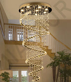 Maison Ornate Duplex Spiral Crystal Pendant Light with cascading crystals and elegant modern design.