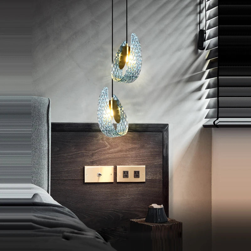 Pair of Maison Ornate Elegant Crystal Dining Room LED Pendant Lights, modern chandelier style lighting.
