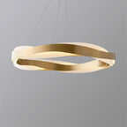 Twisted gold rings and crystal accents define this LED chandelier's elegant, modern silhouette. Dimmable glow.