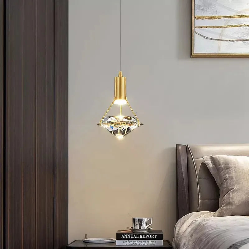 The Maison Ornate Modern Nordic Diamond Design Crystal Pendant chandelier, elegantly faceted and contemporary.