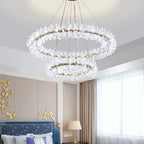 Maison Ornate's Luxury Crystal Industrial Chandelier with LED rings, gold and white accents.