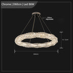 Modern circular chrome chandelier with K9 crystals, LED lighting, 60cm diameter, 12cm height.