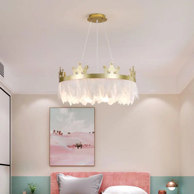 Nordic Simple Crystal Chandelier with Feather Suspension by Maison Ornate, elegant modern lighting fixture.