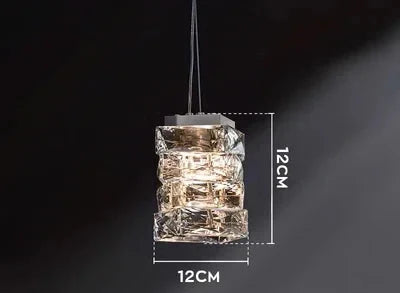 Rectangular crystal glass chandelier with textured 12x12 cm pendant in elegant modern style.