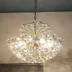 Maison Ornate French crystal glass flower LED chandelier featuring clear crystals and warm LED lighting.