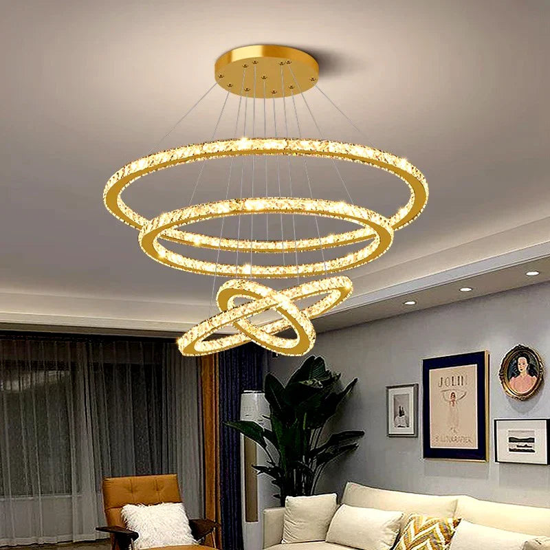 Maison Ornate Modern LED Crystal Hanging Light, elegant chandelier with contemporary crystal and LED detailing.