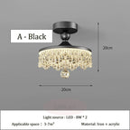 Ornate French medieval-style chandelier with black iron, acrylic, teardrop crystals, LED lights, 20cm size.