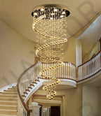Maison Ornate Duplex Spiral Crystal Pendant Light with cascading spiral design, elegant chandelier for salons and villas.