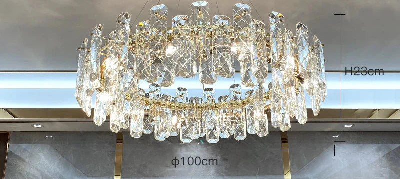Maison Ornate Modern Crystal LED Ceiling Light, 100cm diameter, 23cm high, sleek and elegant chandelier.