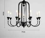 Black eight-arm Maison Ornate Vintage Crystal Chandelier with LED, luxury finish, measuring 62 cm tall by 77 cm wide.