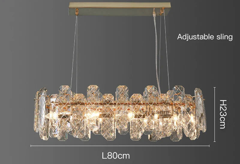 Maison Ornate Modern Crystal LED Ceiling Light with adjustable sling, 80cm x 23cm, elegantly illuminated.