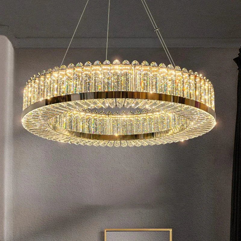 Maison Ornate Crystal LED Hallway Chandelier with geometric design and sparkling crystal accents.