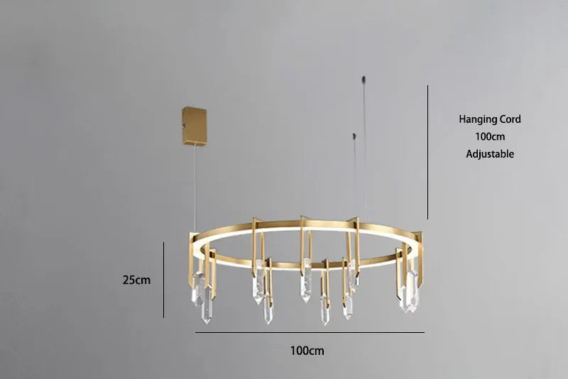Lustre suspendu en cristal italien à LED, design moderne circulaire et cuivre