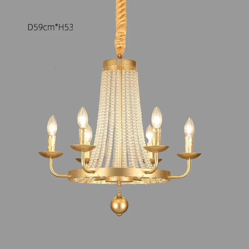 Maison Ornate chandelier with gold details, crystal beads, tassels, six candle bulbs, D59xH53cm.