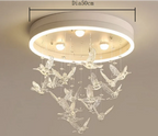Modern Crystal Ball Chandelier with romantic LED lights and elegant crystal birds on 50cm frame.