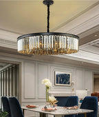 Maison Ornate Modern Crystal Chandelier with elegant geometric shape, contemporary style, and sparkling crystal accents.