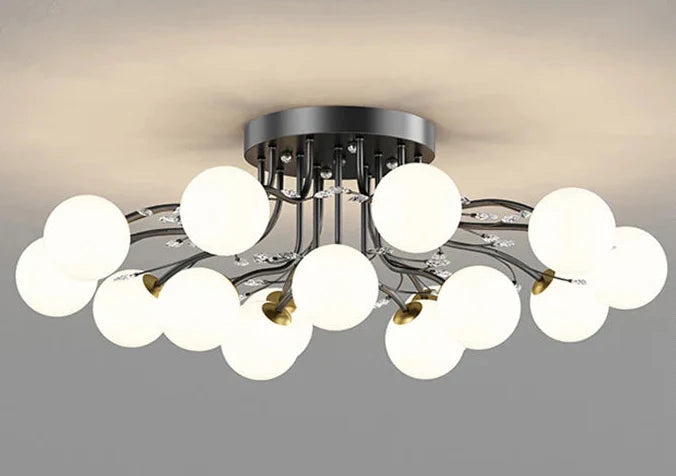 Maison Ornate Crystal Ball Chandelier with LED star lights and clear glass accents, modern elegance.