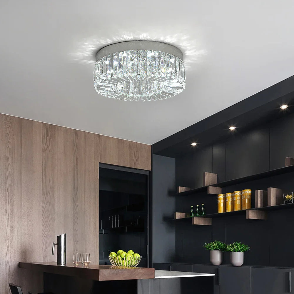 Maison Ornate Modern Gold Crystal Bedroom Chandelier with Integrated LED, gold and crystal design.