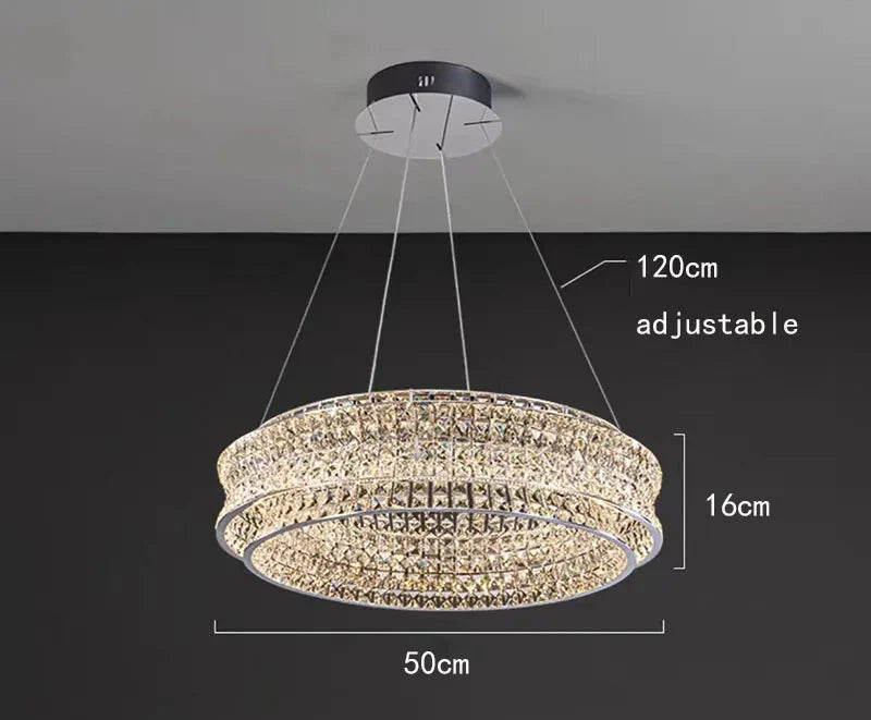 Maison Ornate Crystal Ball Pendant chandelier, two tiers, 50cm wide, 16cm high, stainless steel adjustable cord.