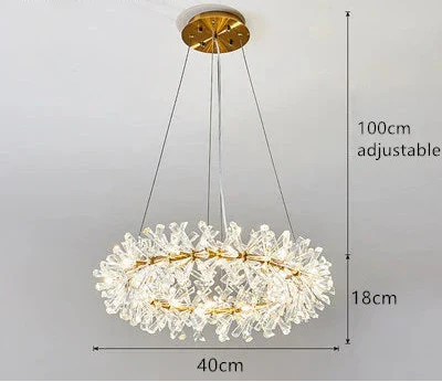 Maison Ornate Crystal Hallway Chandelier with gold accents, crystal floral details, adjustable suspension cable.