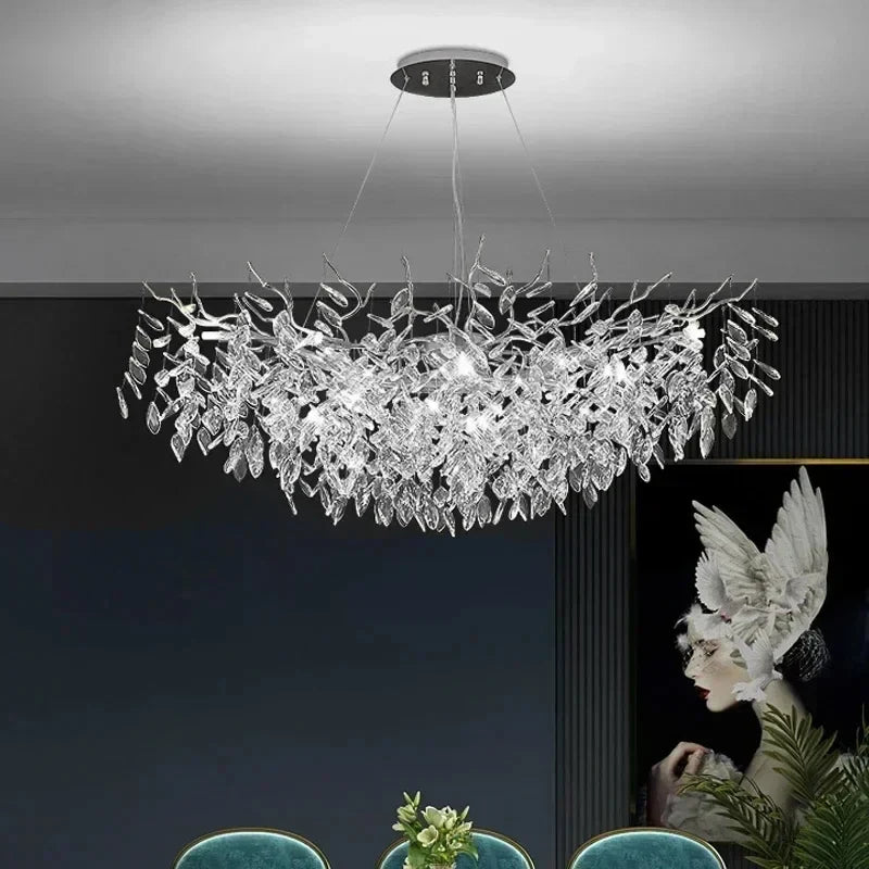 Maison Ornate Modern Crystal LED Chandelier with polished aluminum and intricate crystal detailing.