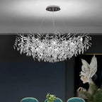 Maison Ornate Modern Crystal LED Chandelier with polished aluminum and intricate crystal detailing.