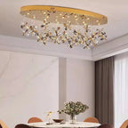 Maison Ornate Modern Crystal LED Pendant Light with gold and crystal floral chandelier designs.