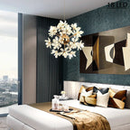 Maison Ornate Modern Dandelion Crystal Ball Chandelier with integrated LEDs, featuring geometric crystal accents.