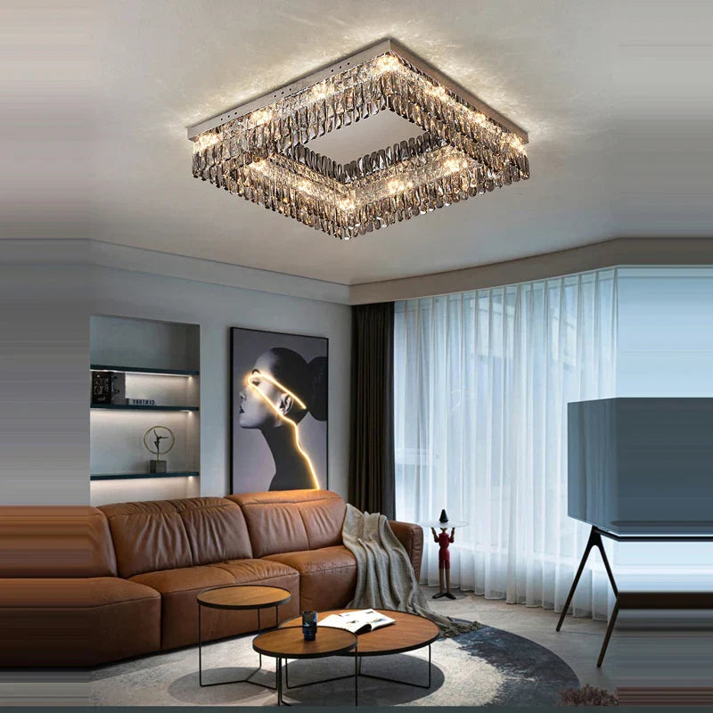 Maison Ornate Rectangular LED Crystal Dining Room Chandelier, modern design with sparkling crystal details.