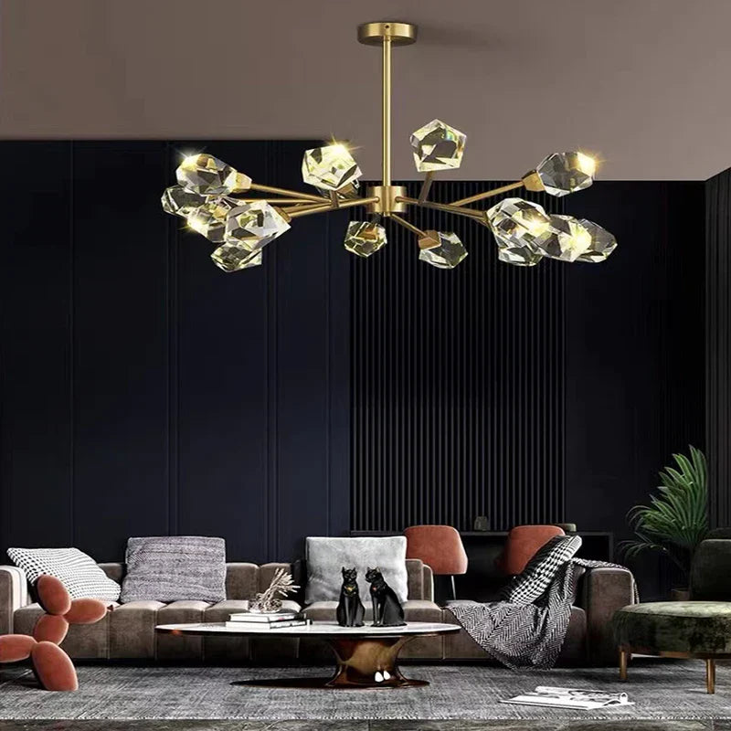 Maison Ornate Elegant Modern Crystal Glass Pendant Chandelier, refined glass detail and contemporary silhouette suspended stylishly.
