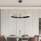 Maison Ornate Luxury Crystal Chandelier hangs overhead, featuring intricate crystal details and elegant illumination.