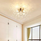 The Maison Ornate Modern Multi-Head Crystal Chandelier features tassels and a semi-flush mount design.