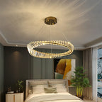 Maison Ornate Modern Crystal Industrial Chandelier with Remote Gold, featuring intricate crystal and gold details.