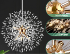 Maison Ornate Modern LED Pendant Chandelier with gold arms and K9 crystal accents, elegant bedroom lighting.