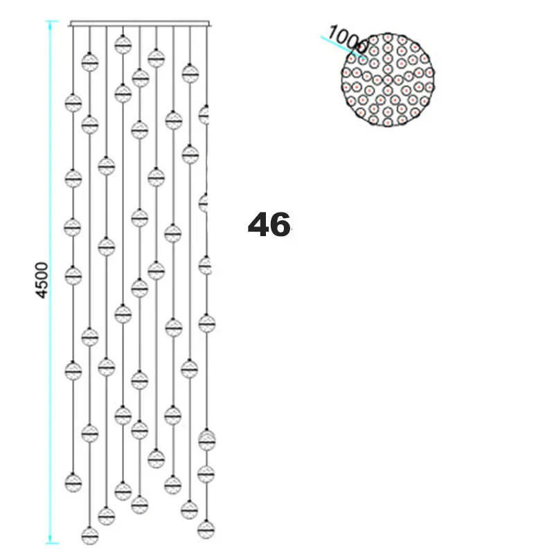Maison Ornate Crystal Sphere Chandelier with vertical LED strands, round bulbs, circular 1000mm diameter. Top view only.