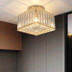 Maison Ornate Art Deco Crystal Chandelier with adjustable lights, gold frame, vertical glass panels.