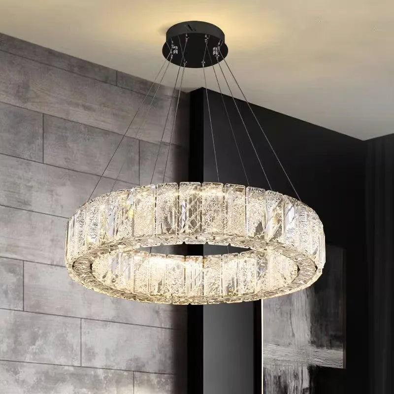 Maison Ornate Crystal Industrial Glass Pendant Light with four thin wires and radiant crystal details.