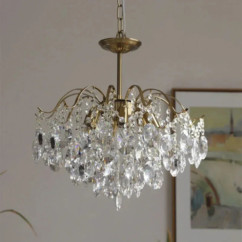 Maison Ornate Elegant Vintage Crystal Chandelier with curved arms and sparkling retro-inspired crystals.