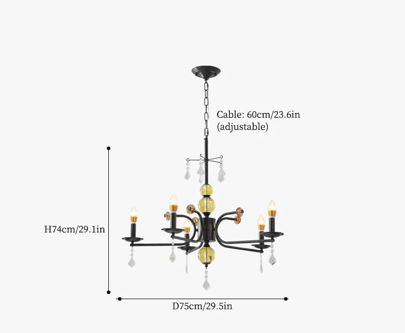 Maison Ornate Vintage Crystal Chandelier with LED candle bulbs and crystal accents, adjustable cable.