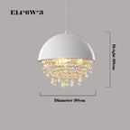 White dome crystal chandelier with semi-flush mount, cascading crystals; 30x30 cm, modern elegance.