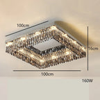 Elegant flush-mount crystal chandelier with LED, 100x100x16cm, modern design, 160W integrated lighting.