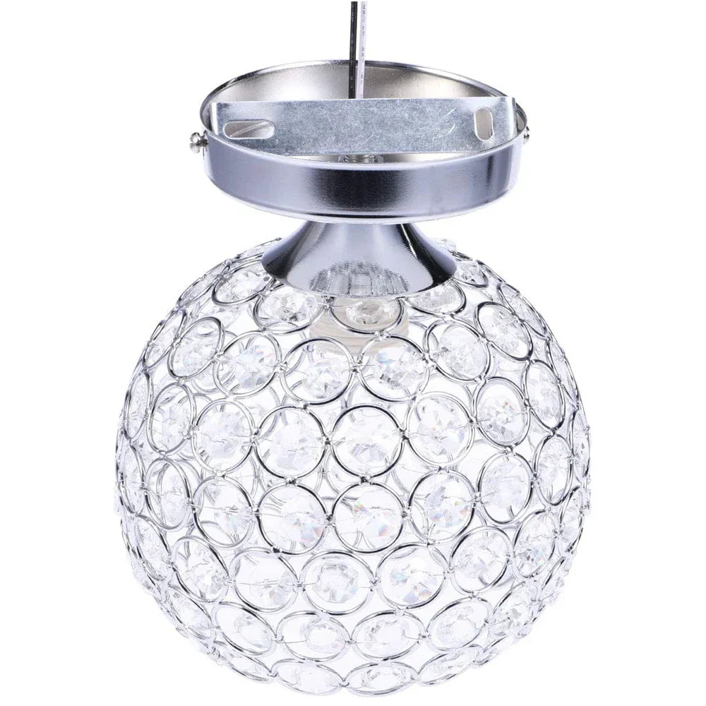 Silver-framed modern chandelier with circular crystal accents, offering a sparkling, textured decorative look.