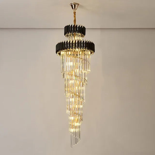Vintage Crystal Chandelier with LED Spiral for High Ceilings