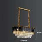 Gold and black LED chandelier with dual rods, multi-tier K9 crystals, 100cm wide.