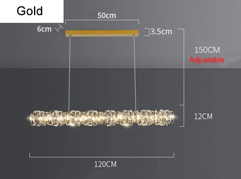 Ornate dimmable LED crystal chandelier with rings, adjustable brightness, two-wire suspension, modern minimalist design.