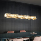 Maison Ornate Dimmable LED Crystal Industrial Indoor Light Rings chandelier, glowing with adjustable warm light.